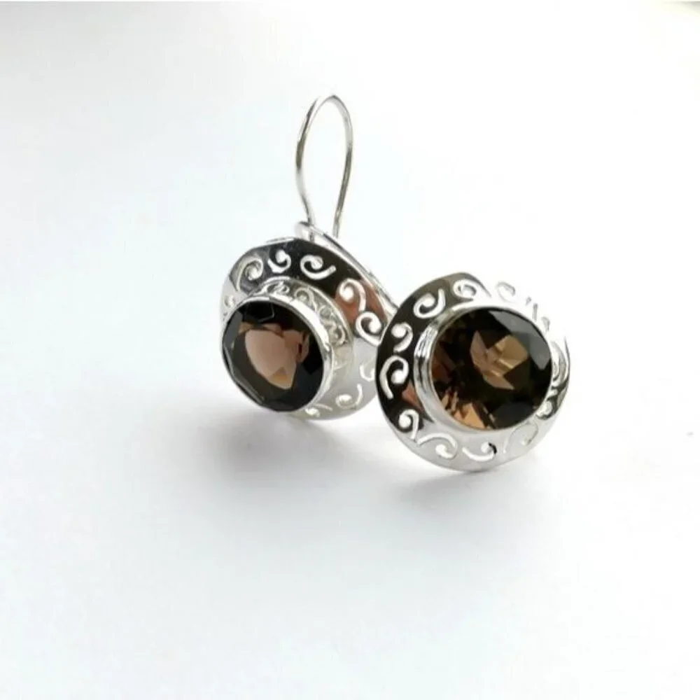 Smokey Topaz Smoky Quartz drop earrings in Sterling Silver 🆕